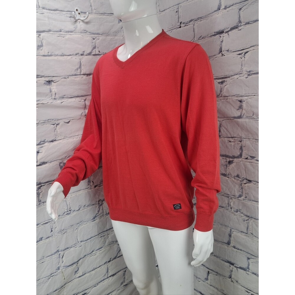 Paul & Shark Yachting Men's V-Neck Sweater Red Vintage Cotton Italy Size Large